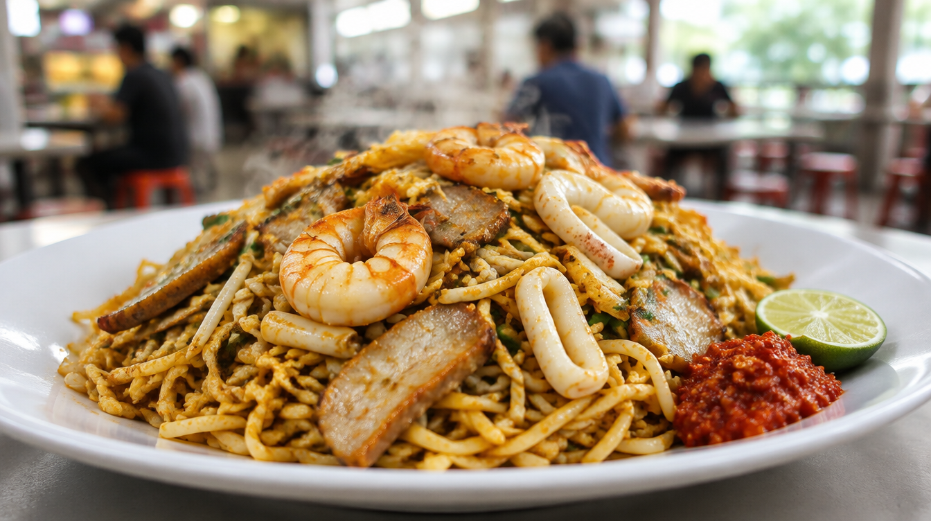 Plate of hokkien fried mee, illustrative image