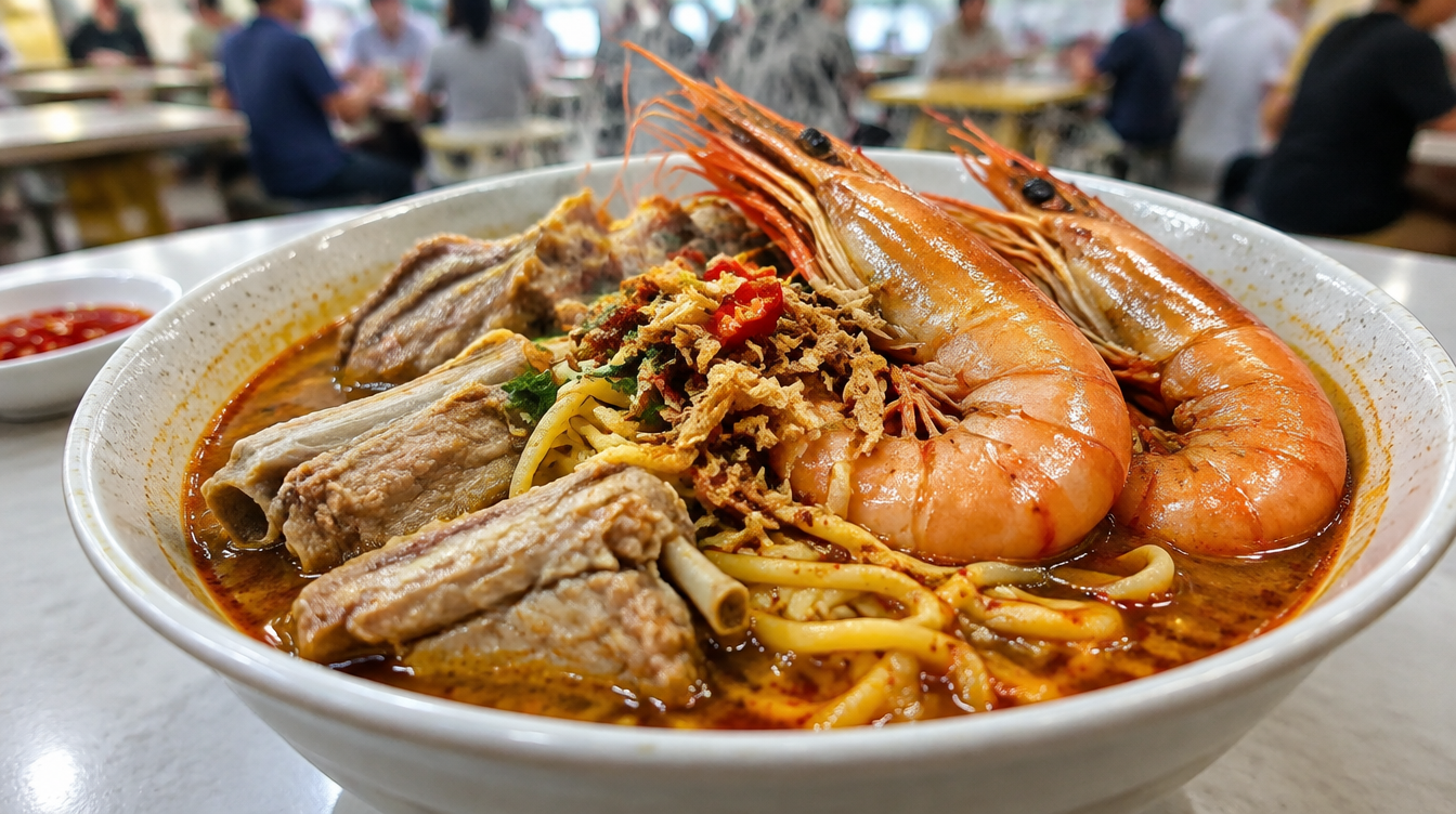 Bowl of prawn noodle soup, illustrative image