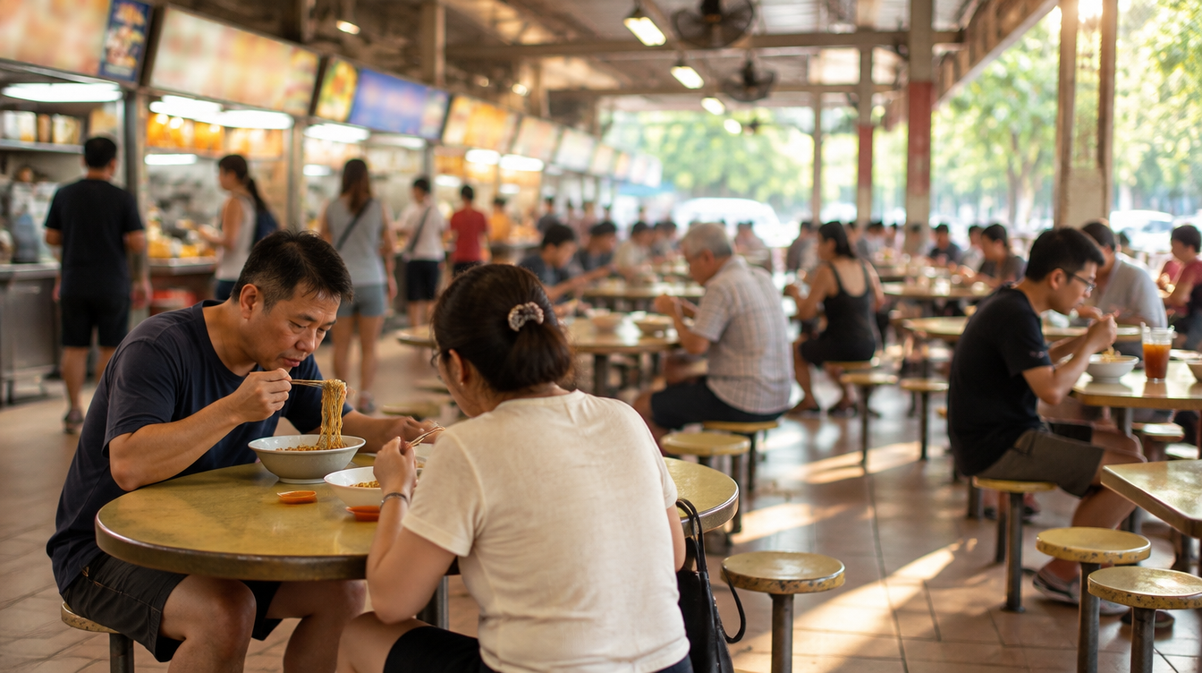 Hawker centre food scene near Dakota, Singapore