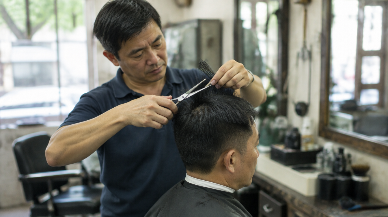 Barber cutting hair at a MacPherson hair salon
