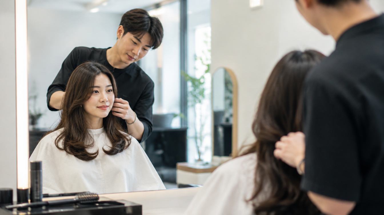 Hairstylist styling a client's hair at a modern unisex salon in MacPherson