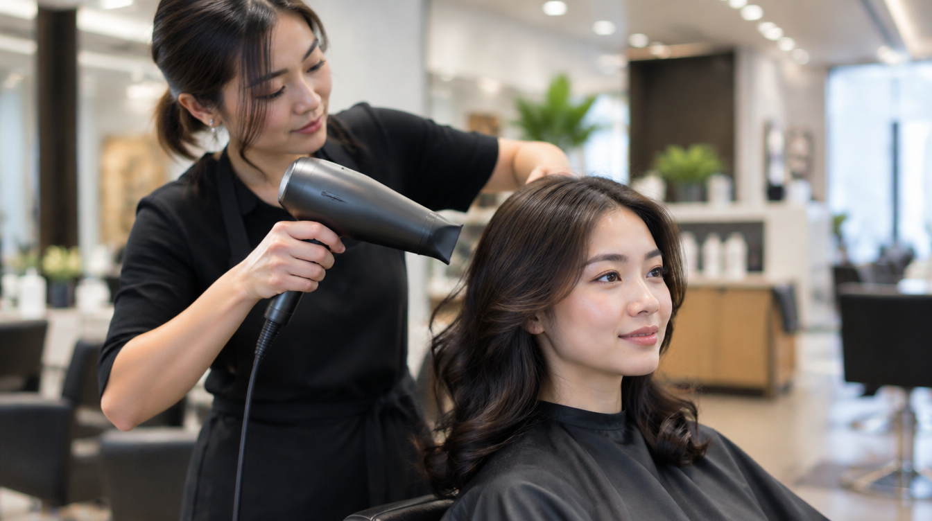 Modern hair studio styling scene in Potong Pasir