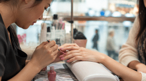 Nail salon manicure station in Simei, Singapore