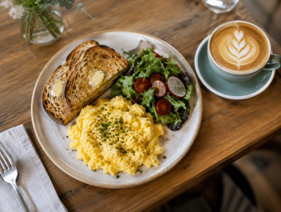 All-day brunch spread with coffee at a neighbourhood cafe
