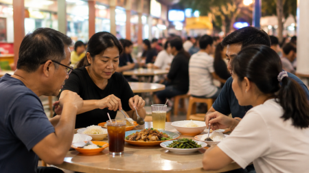 Heartland coffeeshop dining scene near Kembangan, Singapore