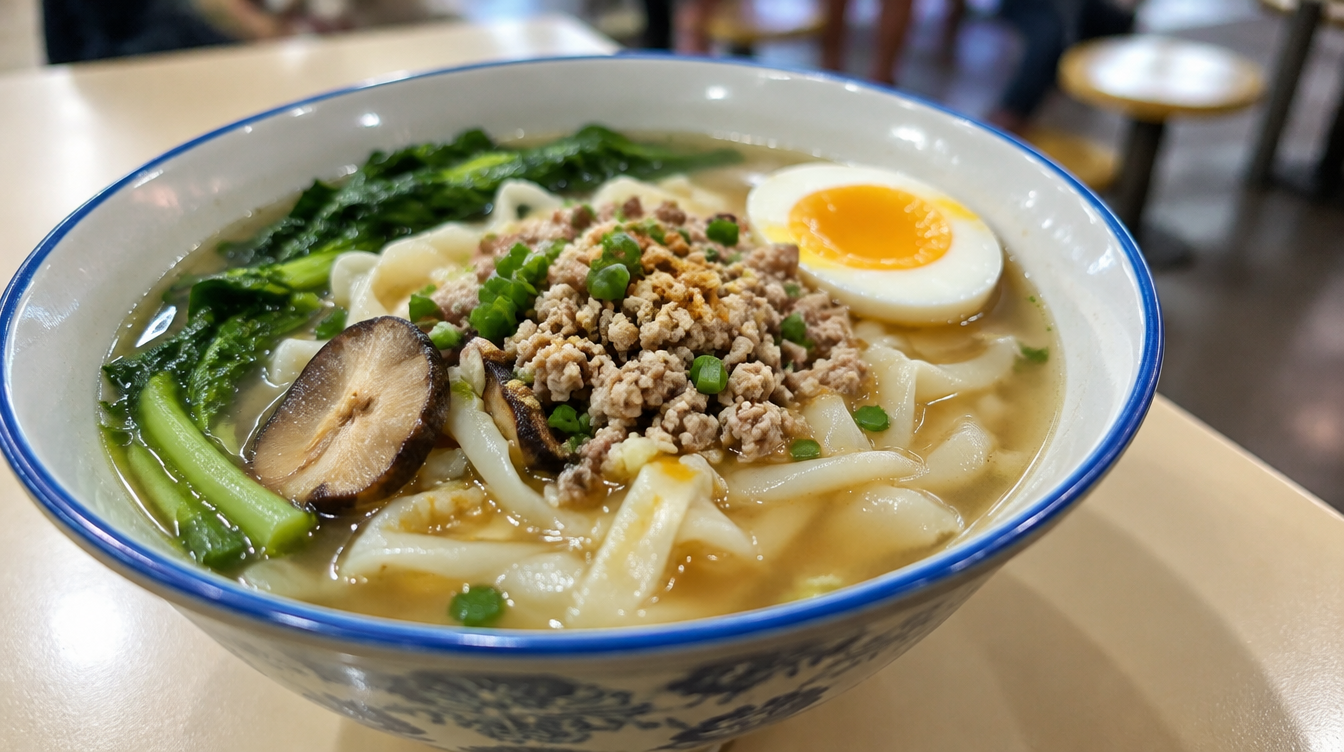 Bowl of handmade ban mian noodle soup